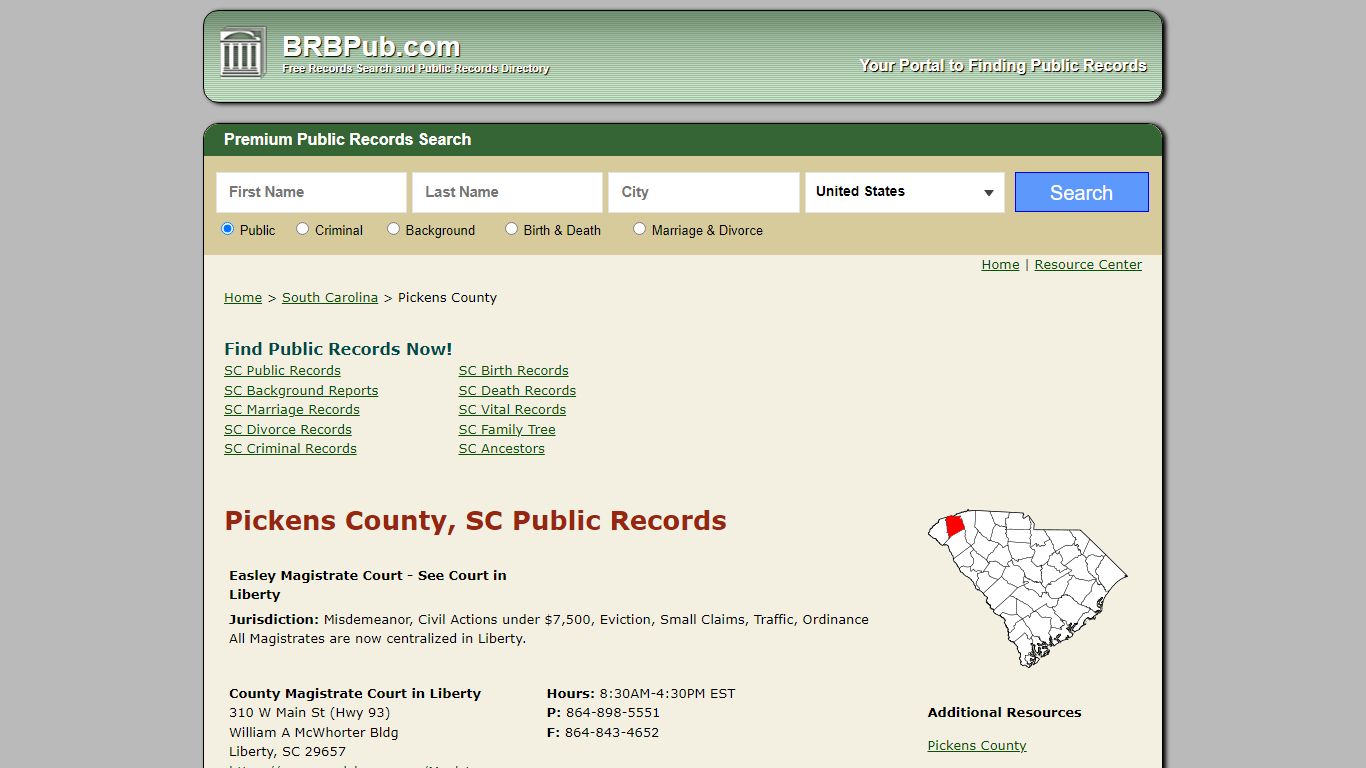 Pickens County, SC Public Records - BRB Pub